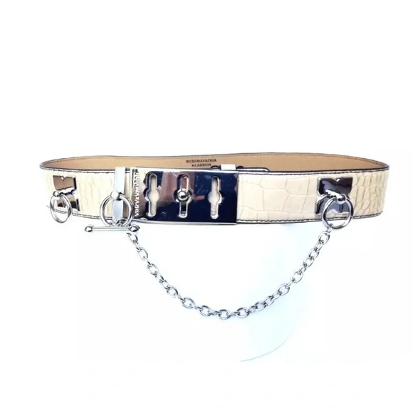 ⭐️BCBG WAIST TOGGLE BELT CROC SILVER CHAIN NUDE⭐️ CROSS CHAIN BELT – The Hip Eagle main image 4